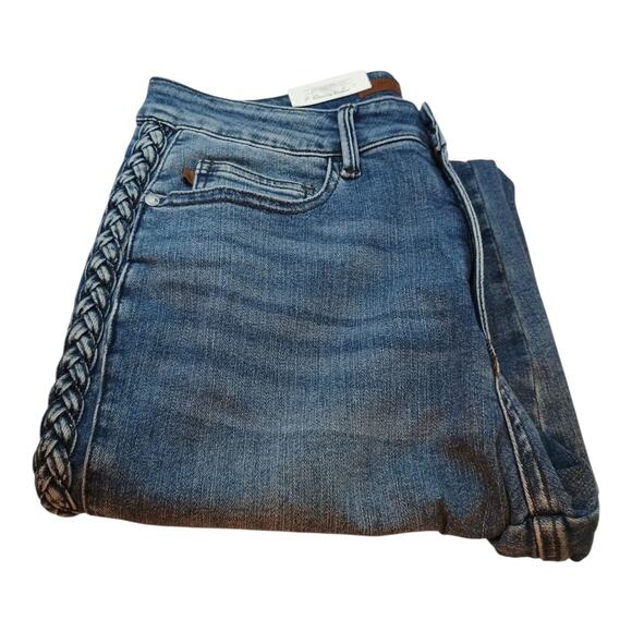 Judy Blue Braid Detail Crop Wide Leg High Rise Medium Wash Women's Size 14W New - Picture 1 of 12